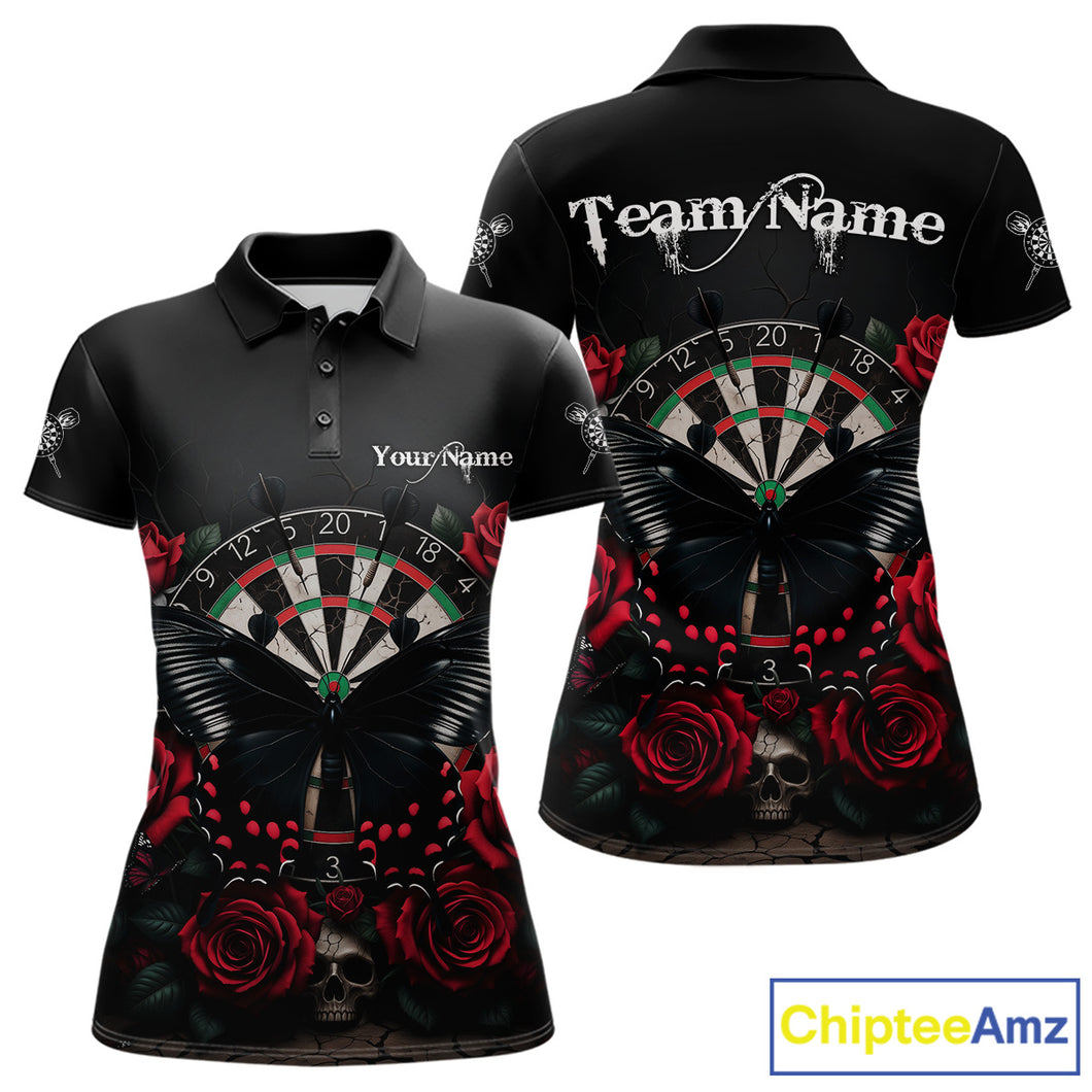 Red Roses Dartboard Butterfly Skull Custom Women Darts Polo Shirt Dart Team Jerseys NYN1910