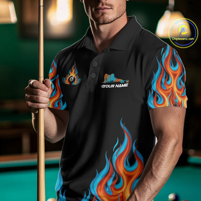 Red And Blue Flames 8 Ball Pool Billiard Team Shirt For Men Custom Billiard Balls Jerseys NYN2441