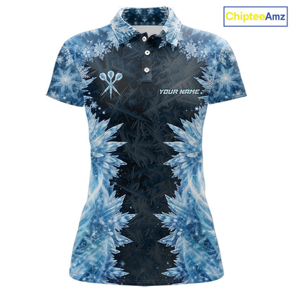 Icy Snowflake Blue Dartboard Women Darts Polo & 1/4-Zip Shirts Custom Darts Clothing Team Shirt Jersey NYN3034