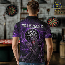 Load image into Gallery viewer, Grunge Purple Grim Reaper Men Darts Polo &amp; 1/4-Zip Shirts Custom Thunder Lightning Darts Team Jersey NYN3037
