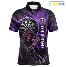 Load image into Gallery viewer, Grunge Purple Grim Reaper Men Darts Polo &amp; 1/4-Zip Shirts Custom Thunder Lightning Darts Team Jersey NYN3037