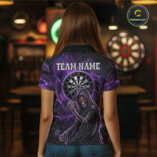 Load image into Gallery viewer, Grunge Purple Grim Reaper Women Darts Polo &amp; 1/4-Zip Shirts Custom Thunder Lightning Darts Team Jersey NYN3037