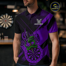 Load image into Gallery viewer, Custom Green Cobra Flames Dartboard Purple Grunge Dart Men Polo Jerseys Dart Shirt Gifts NYN1643