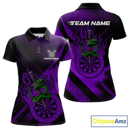 Custom Green Cobra Flames Dartboard Purple Grunge Dart Women Polo Jerseys Dart Shirt Gifts NYN1643
