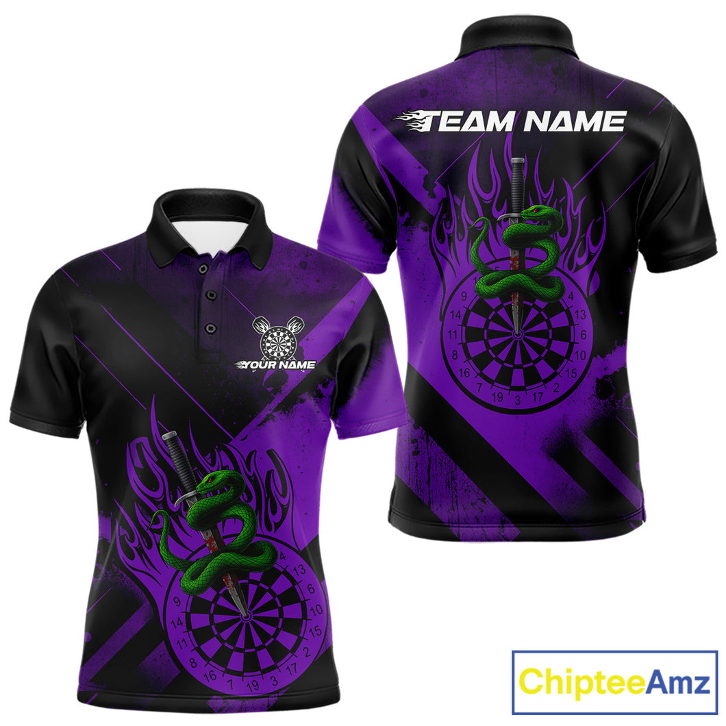 Custom Green Cobra Flames Dartboard Purple Grunge Dart Men Polo Jerseys Dart Shirt Gifts NYN1643