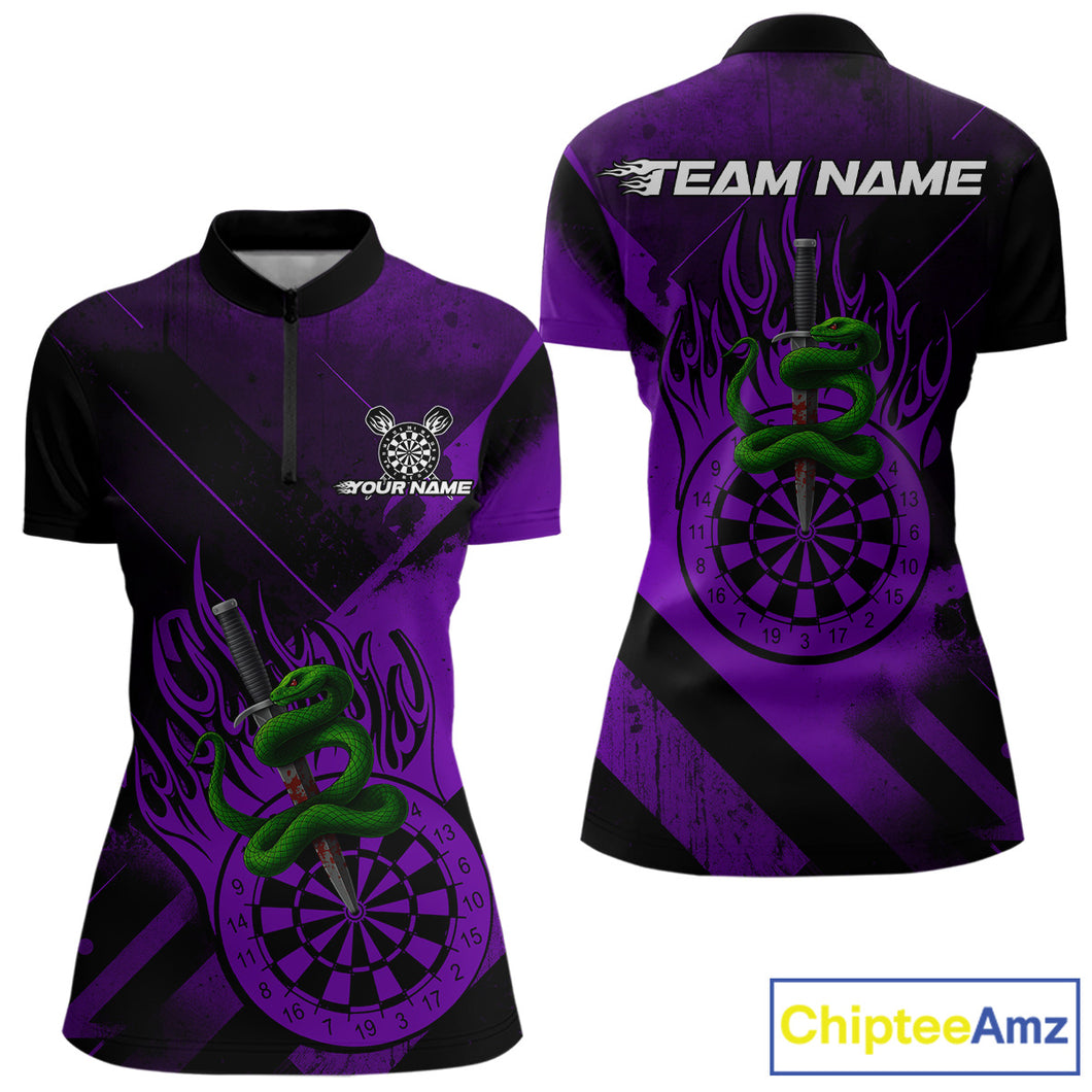 Custom Green Cobra Flames Dartboard Purple Grunge Dart Women 1/4-Zip Jerseys Dart Shirt Gifts NYN1643