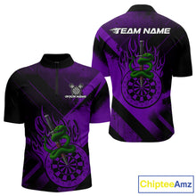 Load image into Gallery viewer, Custom Green Cobra Flames Dartboard Purple Grunge Dart Men 1/4-Zip Jerseys Dart Shirt Gifts NYN1643