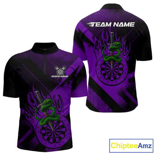 Custom Green Cobra Flames Dartboard Purple Grunge Dart Men 1/4-Zip Jerseys Dart Shirt Gifts NYN1643