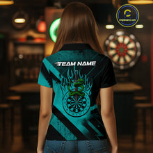 Load image into Gallery viewer, Custom Green Cobra Flames Dartboard Turquoise Grunge Dart Women Polo Jerseys Dart Shirt Gifts NYN1644