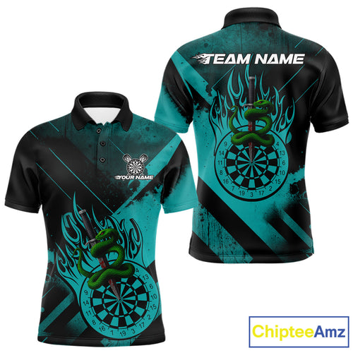 Custom Green Cobra Flames Dartboard Turquoise Grunge Dart Men Polo Jerseys Dart Shirt Gifts NYN1644