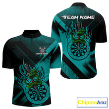 Load image into Gallery viewer, Custom Green Cobra Flames Dartboard Turquoise Grunge Dart Men 1/4-Zip Jerseys Dart Shirt Gifts NYN1644