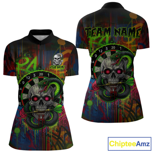 Colorful Cobra Skull Dartboard Custom Graffiti Women Darts Quarter-Zip Shirt Shark Dart Jerseys NYN1924