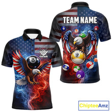 Load image into Gallery viewer, Blue &amp; Red Flames Eagle 8 Ball 9 Ball Pool Billiard Shirt For Men Custom US Flag Billiard Jersey NYN3050