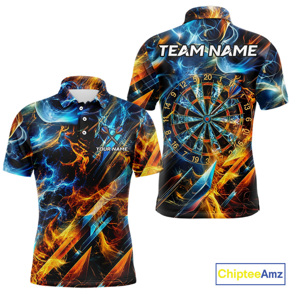 Icy And Fire Flame Dartboard Men Dart Polo & 1/4-Zip Shirt Custom Red And Blue Dart Team Attire NYN3210