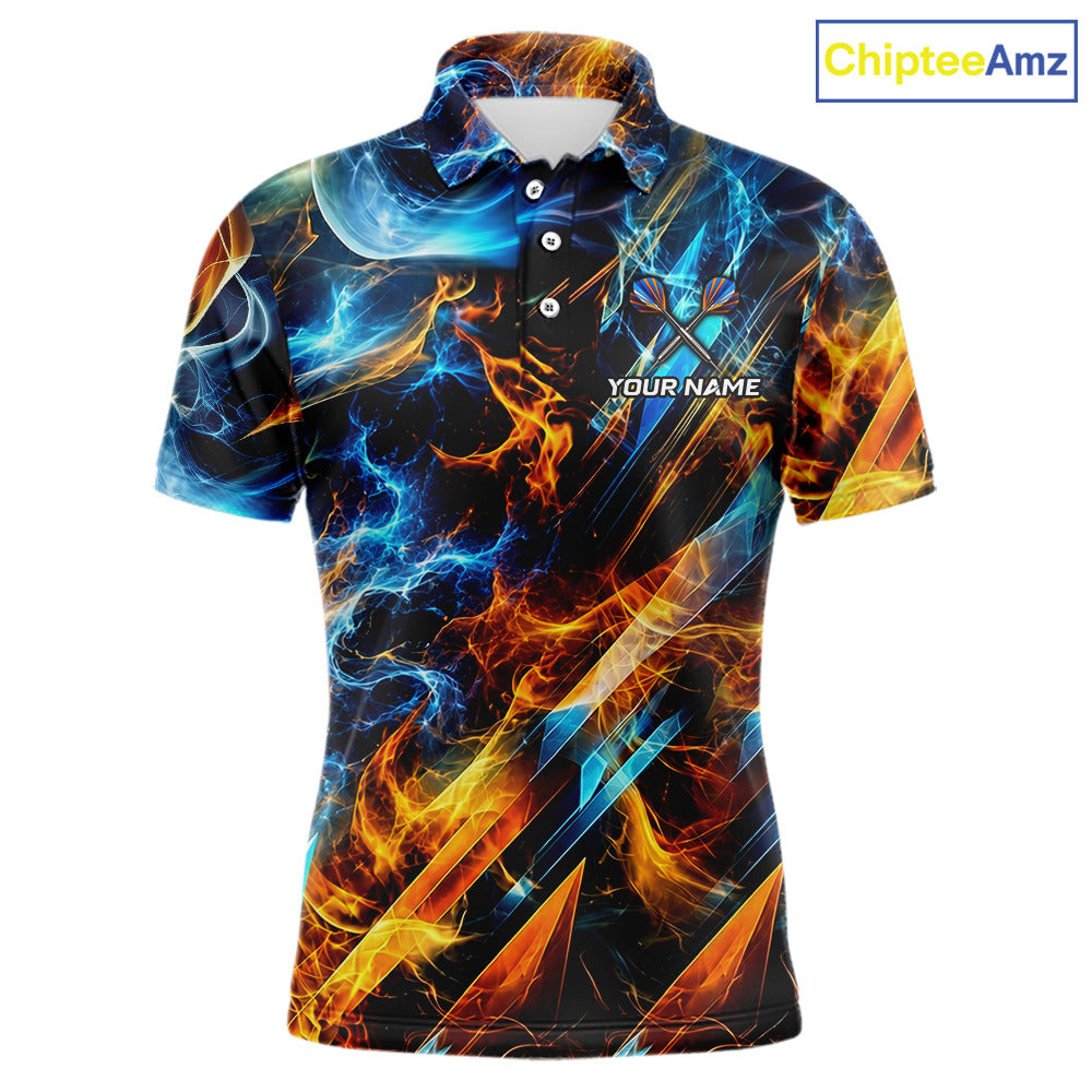 Icy And Fire Flame Dartboard Men Dart Polo & 1/4-Zip Shirt Custom Red And Blue Dart Team Attire NYN3210