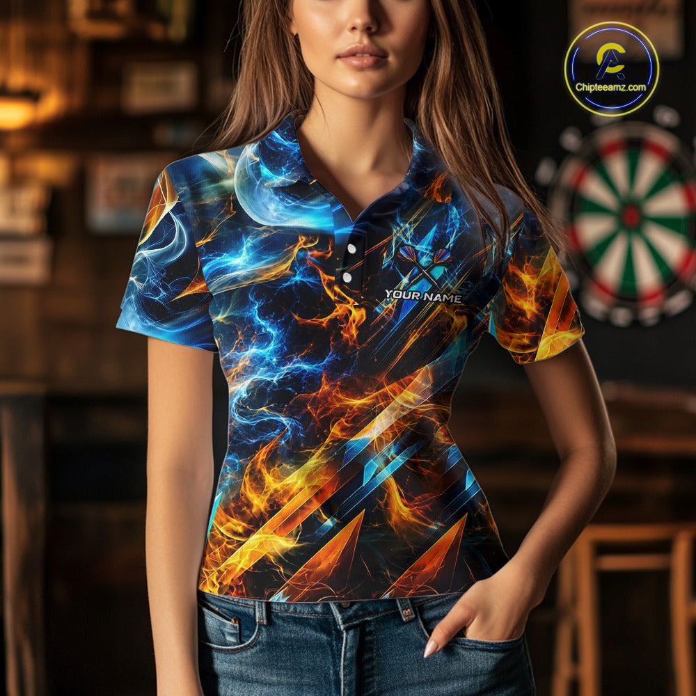 Icy And Fire Flame Dartboard Women Dart Polo & 1/4-Zip Shirt Custom Red And Blue Dart Team Attire NYN3210