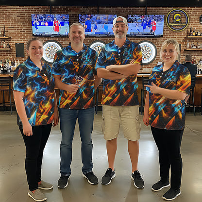 Icy And Fire Flame Dartboard Men Dart Polo & 1/4-Zip Shirt Custom Red And Blue Dart Team Attire NYN3210
