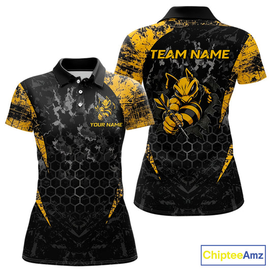 Grunge Black And Yellow Funny Bee Women Dart Polo & 1/4-Zip Shirt Custom Dart Team Jerseys NYN3211