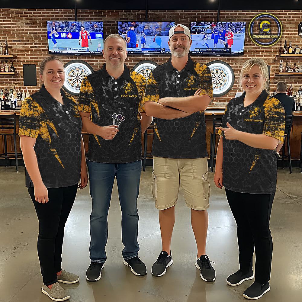 Grunge Black And Yellow Funny Bee Men Dart Polo & 1/4-Zip Shirt Custom Dart Team Jerseys NYN3211