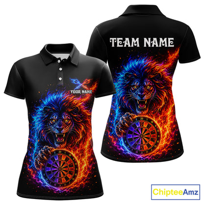 Red And Blue Flame Lion Darts Polo Quarter-Zip Shirts For Women Custom Fire Lion Darts Team Jersey NYN4068
