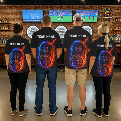 Red And Blue Flame Lion Darts Polo Quarter-Zip Shirts For Women Custom Fire Lion Darts Team Jersey NYN4068