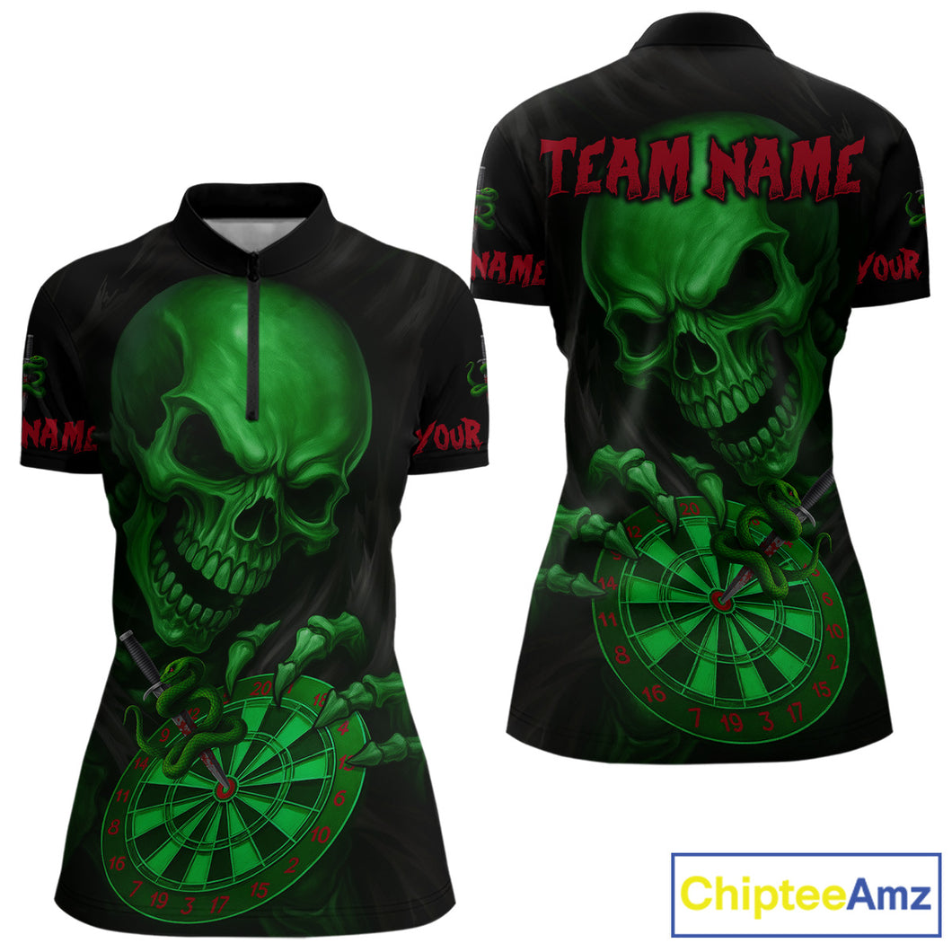 Custom Blood Cobra Green Dartboard Skeleton Dart Women Quarter-Zip Jerseys Dart Team Shirt NYN1652