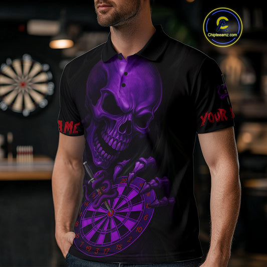 Custom Blood Cobra Purple Dartboard Skeleton Dart Men Polo Jerseys Dart Team Shirt NYN1654
