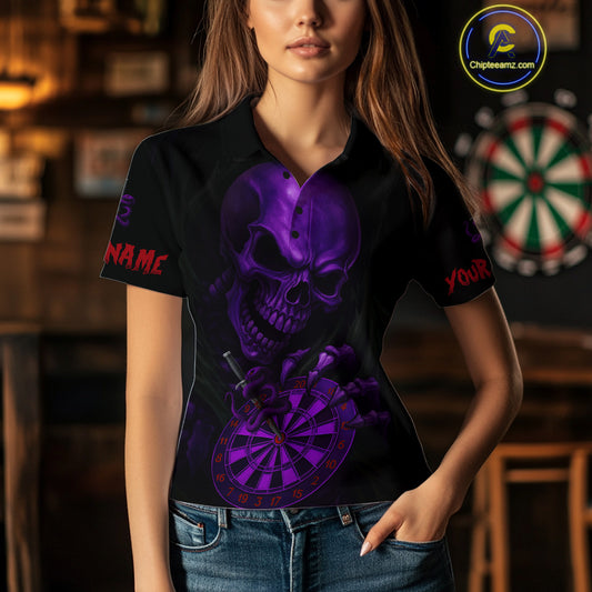 Custom Blood Cobra Purple Dartboard Skeleton Dart Women Polo Jerseys Dart Team Shirt NYN1654