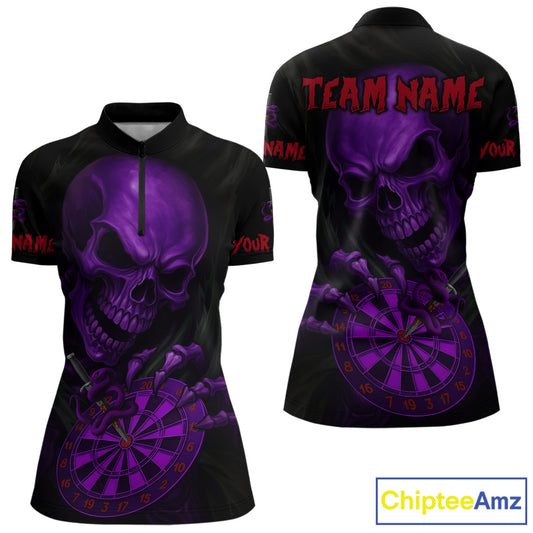 Custom Blood Cobra Purple Dartboard Skeleton Dart Women Quarter-Zip Jerseys Dart Team Shirt NYN1654