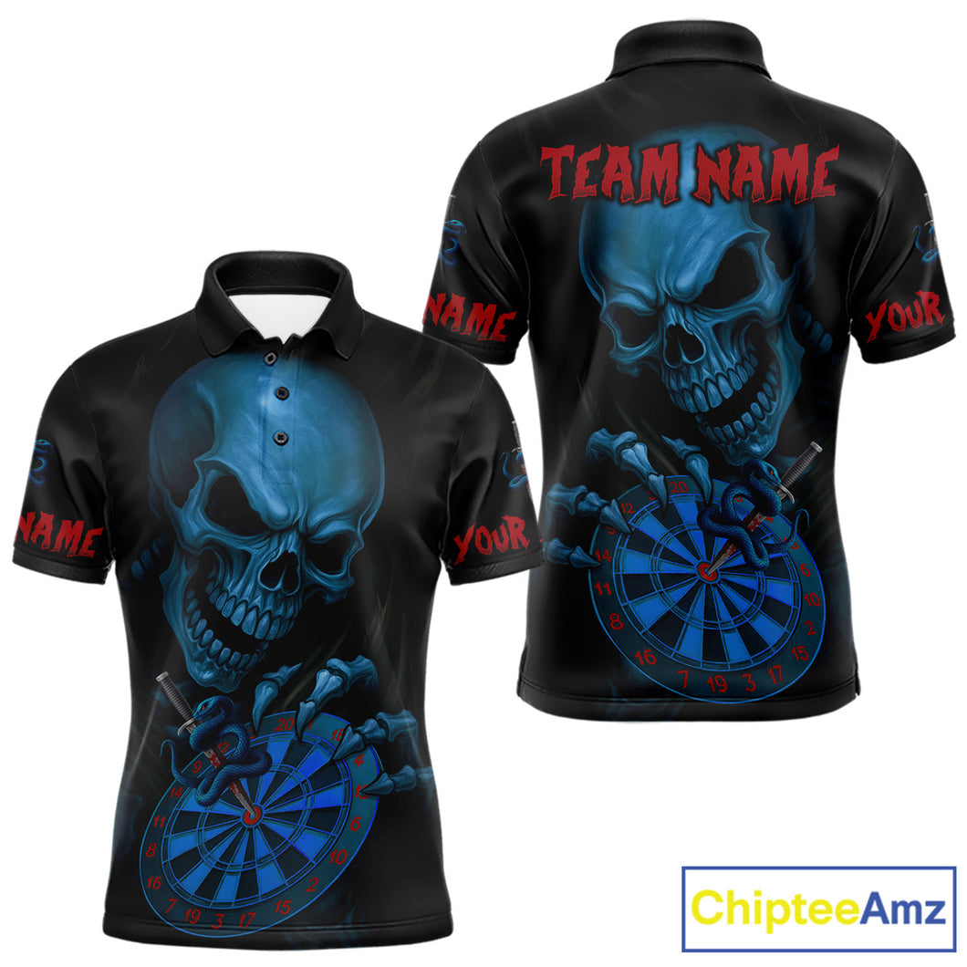 Custom Blood Cobra Blue Dartboard Skeleton Dart Men Polo Jerseys Dart Team Shirt NYN1653