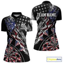 Load image into Gallery viewer, Personalized Smoke US Flag women's quarter zip dart shirt patriotic dart team jersey, custom dart uniform, tournament dart apparel