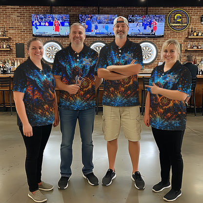 Blue And Orange Splatter Dragon Darts Polo Quarter-Zip Shirts For Women Custom Darts Team Jersey NYN4085