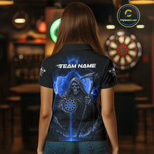 Load image into Gallery viewer, Custom Lightning Blue Grim Reaper Dartboard Dart Polo Shirt For Women Dart Team Jerseys NYN1419