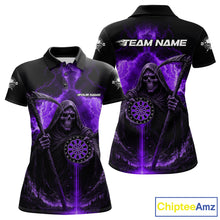 Load image into Gallery viewer, Custom Lightning Purple Grim Reaper Dartboard Dart Polo Shirt For Women Dart Team Jerseys NYN1420