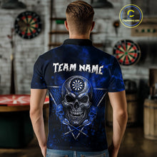 Load image into Gallery viewer, Custom Blue Splatter Multi-Skull Men Darts Arrow Polo League Shirts Dart Team Jerseys NYN2201