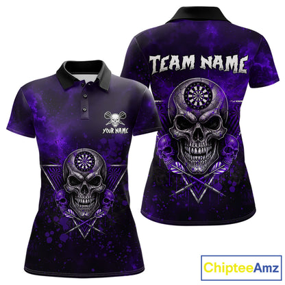 Custom Purple Splatter Multi-Skull Women Darts Arrow Polo League Shirts Dart Team Jerseys NYN2202