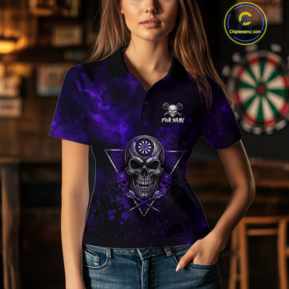 Custom Purple Splatter Multi-Skull Women Darts Arrow Polo League Shirts Dart Team Jerseys NYN2202