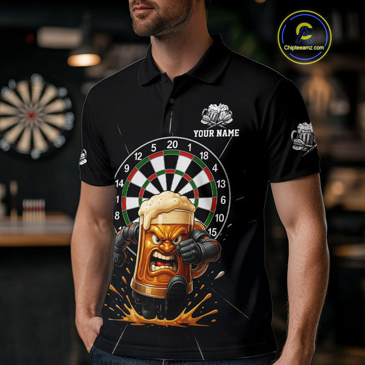 Funny Running Beer Robot & Dartboard Custom Men Darts Polo Shirt Funny Dart Jerseys NYN1946