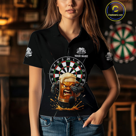 Funny Running Beer Robot & Dartboard Custom Women Darts Quarter-Zip Shirt Funny Dart Jerseys NYN1946