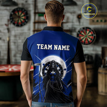 Load image into Gallery viewer, Black And Blue Grim Reaper Moon Dartboard Custom Men Darts Polo Shirt Gothic Dart Jerseys NYN1948