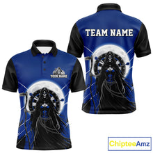 Load image into Gallery viewer, Black And Blue Grim Reaper Moon Dartboard Custom Men Darts Polo Shirt Gothic Dart Jerseys NYN1948