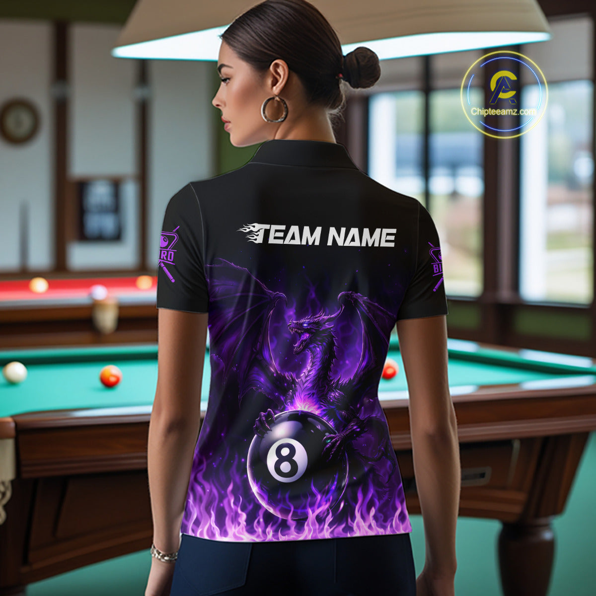 Purple Flaming Dragon Play Pool 8 Ball Women Billiard Shirt Custom Billiard Polo & 1/4-Zip Attire NYN2493