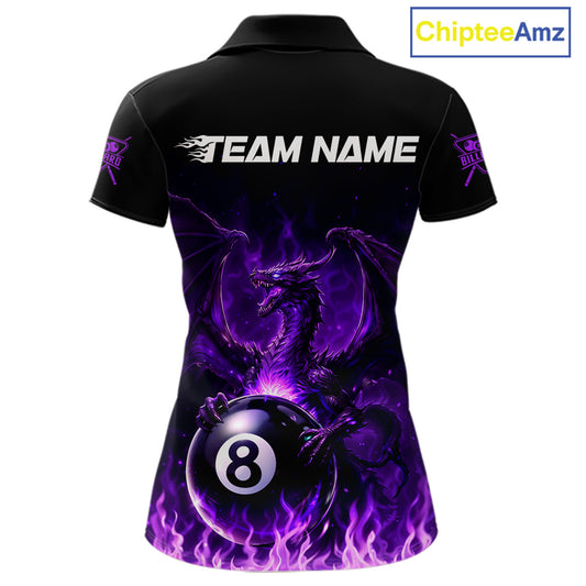 Purple Flaming Dragon Play Pool 8 Ball Women Billiard Shirt Custom Billiard Polo & 1/4-Zip Attire NYN2493