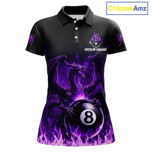 Purple Flaming Dragon Play Pool 8 Ball Women Billiard Shirt Custom Billiard Polo & 1/4-Zip Attire NYN2493