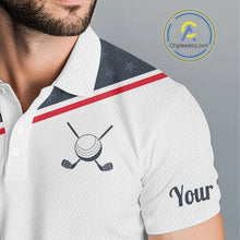 Load image into Gallery viewer, Mens Golf Polo Shirt Custom American Flag White Golf Shirt Patriotic Polo Team Clothing Attire NYN2852