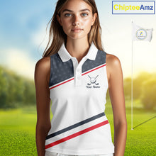 Load image into Gallery viewer, Womens Golf Sleeveless Polo Shirt Custom American Flag White Golf Shirt Patriotic Polo Team Clothing Attire NYN2852