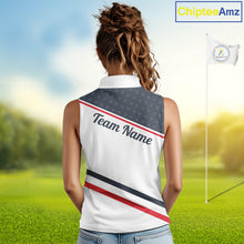 Load image into Gallery viewer, Womens Golf Sleeveless Polo Shirt Custom American Flag White Golf Shirt Patriotic Polo Team Clothing Attire NYN2852