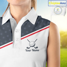 Load image into Gallery viewer, Womens Golf Sleeveless Polo Shirt Custom American Flag White Golf Shirt Patriotic Polo Team Clothing Attire NYN2852