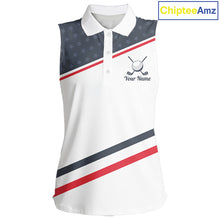 Load image into Gallery viewer, Womens Golf Sleeveless Polo Shirt Custom American Flag White Golf Shirt Patriotic Polo Team Clothing Attire NYN2852