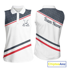 Load image into Gallery viewer, Womens Golf Sleeveless Polo Shirt Custom American Flag White Golf Shirt Patriotic Polo Team Clothing Attire NYN2852